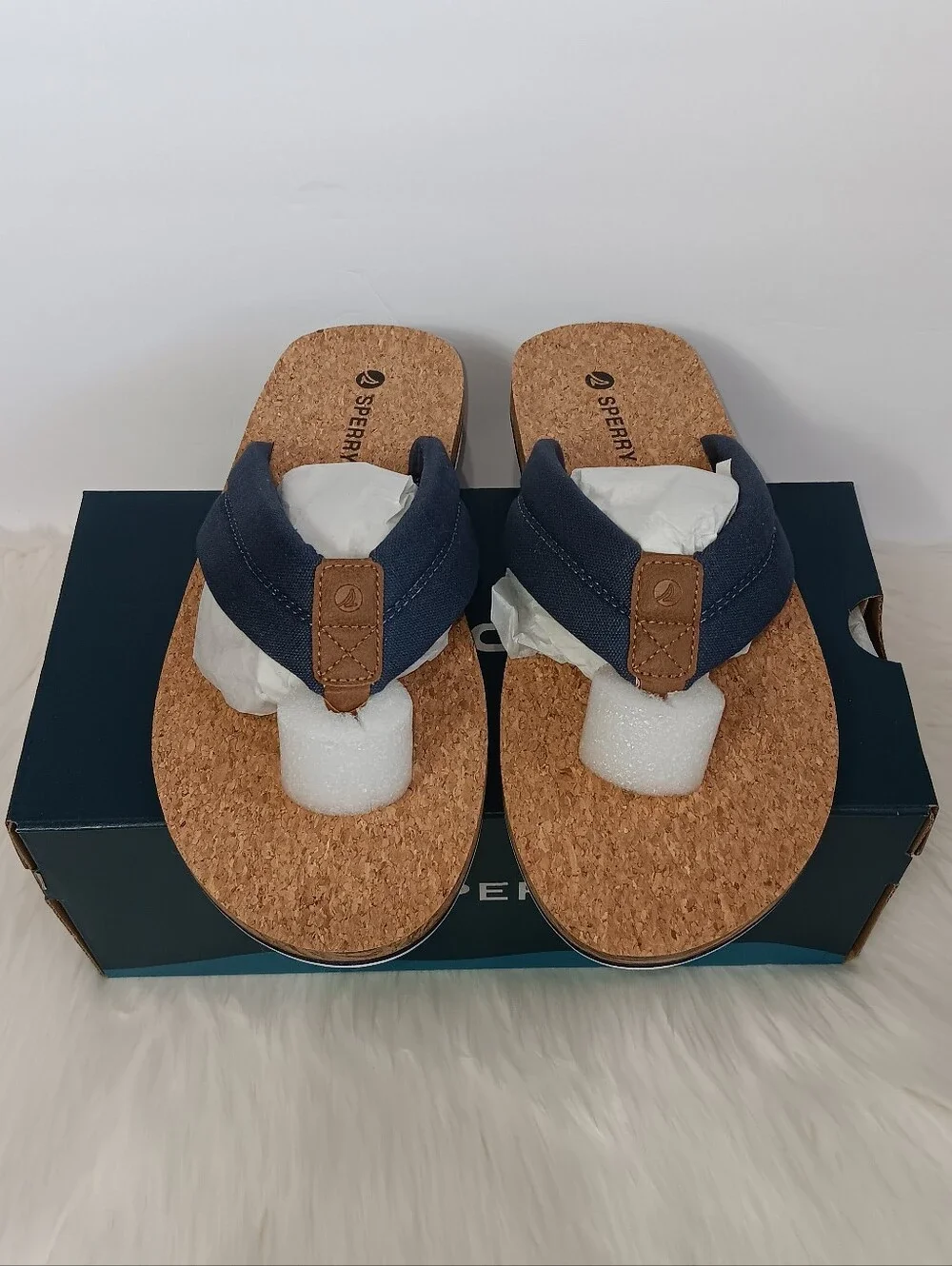 NIB New Sperry Men's Porto Flip-Flops Sandals Thongs Navy Blue Size 10